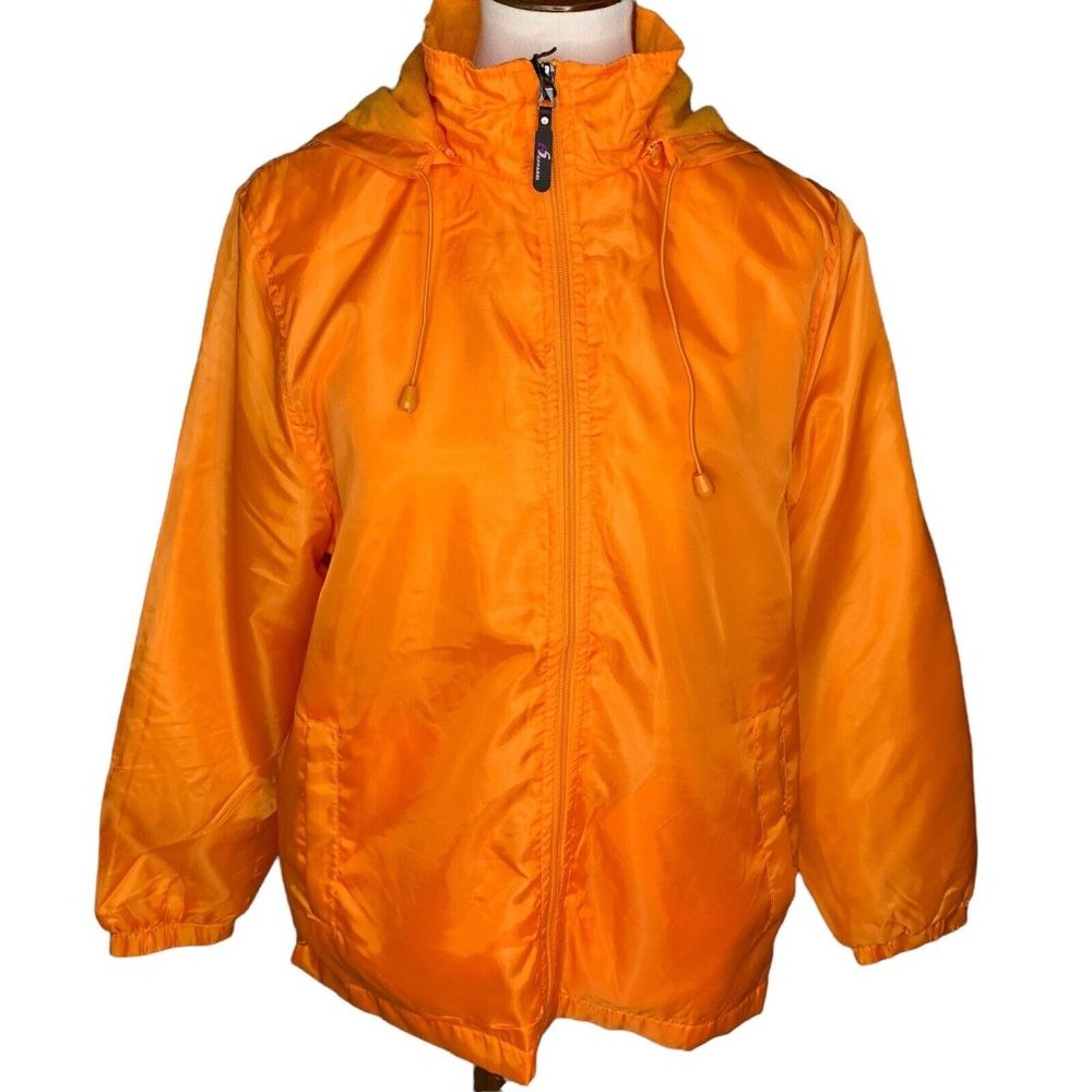 i5 Apparel Full Zip Windbreaker Fleece Lined Jacket Size Large Orange